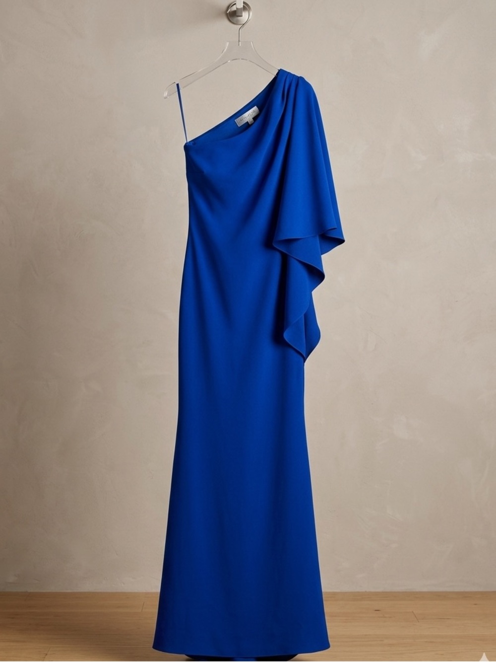 Carmen Marc Valvo Navy Blue One-Shoulder Drape Evening Gown Size 4
